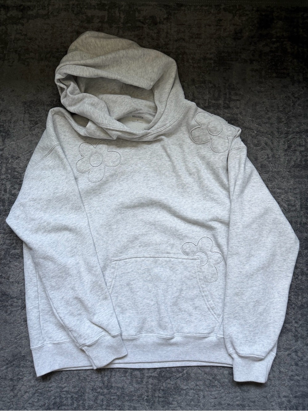 Light Gray Hooded Sweatshirt with Floral Stitching